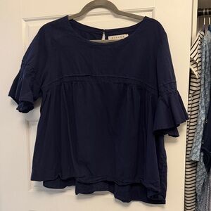 XiRENA Navy Ruffle Sleeve Peasant Top